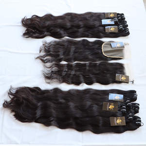 Extensions de cheveux humains indiens, vierges, bruts, non traités, de haute qualité, 40 pouces, en gros, paquets de cheveux frisés avec Closu - Product Image 1