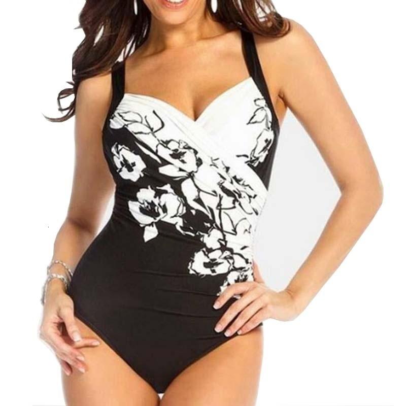 Ladies Printing Closed Body Swimsuit Multi Pattern High Waist Plus Size One Piece Pool Beach Swimsuit