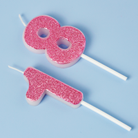 Bougies Chiffres Premier Anniversaire Roses Sans Fumée Non Toxiques avec Piques de Qualité Alimentaire Prêtes à la Vente au Détail