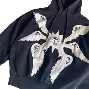 Felpa con Cappuccio 100% Cotone Personalizzata, Pullover Gotico con Angelo a 7 Occhi per Uomo, Felpa Oversize Pesante con Ricamo - Product Image 2