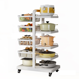 Organizador de Ollas de Hierro <span class=keywords><strong>con</strong></span> <span class=keywords><strong>Ruedas</strong></span> para el Hogar, Cesta de Almacenamiento de Frutas <span class=keywords><strong>con</strong></span> 5 Compartimentos, Escurridor, Estante de Secado, Ecológico, Desmontable - Product Image 6