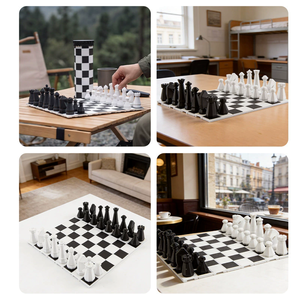 Juego de Mesa Clásico 2 en 1, Juego de Ajedrez Plegable con Piezas de Ajedrez de Plástico Grandes <span class=keywords><strong>para</strong></span> Niños, Uso Educativo - Product Image 3