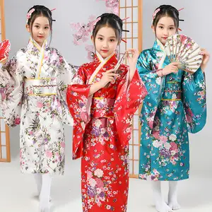 Traditional Japanese Children Kimono Style Peacock Yukata Dress for Girl Kid Cosplay Japan Haori Costume Asian Clothes