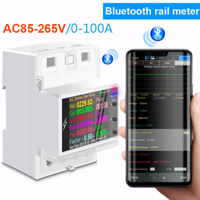 AC 220V110V Guide Rail BT Smart Meter Voltage Power Power Power Monitor Household Meter