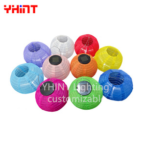 Outdoor Waterproof 20cm Round Chinese <strong>Lantern</strong> <strong>Christmas</strong> Garden Festival Decorative Solar Powered Nylon Fabric <strong>Lantern</strong> - Product Image 1