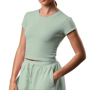 OEM Women's Classic Cropped Sports T-<b>Shirts</b> Durable Quick Dry Wool Low MOQ Slim Fit Print Design for Outdoor Summer Sports - Product Image 6