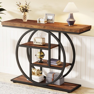 Table <span class=keywords><strong>console</strong></span> américaine à 4 niveaux, table de canapé de 41,3 pouces avec base circulaire, table <span class=keywords><strong>d</strong></span>'<span class=keywords><strong>entrée</strong></span> étroite en bois - Product Image 1