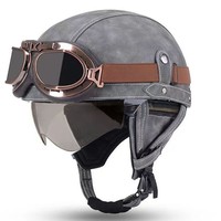 Casque Demi-Face Rétro Vintage en ABS pour Trottinette Électrique Unisexe Toutes Saisons avec Visière Fumée Transparente et Certifié DOT – Livraison Rapide