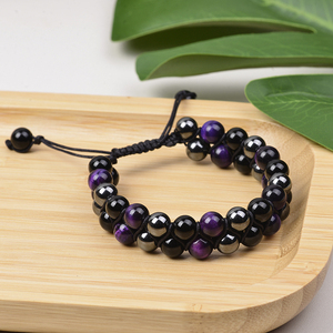 Bracelet réglable tressé en <span class=keywords><strong>hématite</strong></span> et oeil de tigre pour hommes Bracelet bijoux de mode avec perles de pierres naturelles pour cadeau de mariage - Product Image 1