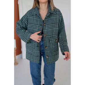 เสื้อโค้ทลายสก๊อตติดกระดุมสีมิ้นท์ เสื้อโค้ทลำลองสำหรับผู้หญิง แขนยาว ทอเนื้อผ้าอย่างดี ให้ความอบอุ่น - Product Image 1