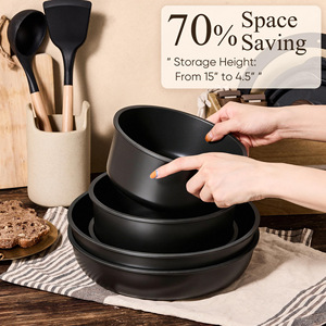 Non-Stick Cookware Set With Wooden Handles <b>Ceramic</b> Coating Oven Safe Kitchen Cooking Pots <b>Pans</b> Spatula Tools Set - Product Image 4
