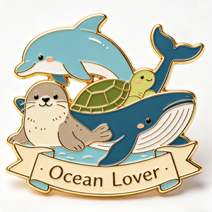 Épinglette en émail Ocean Lover, badge animalier en métal, imprimé en typographie, épinglette de collection pour cadeau et vêtements - Product Image 2