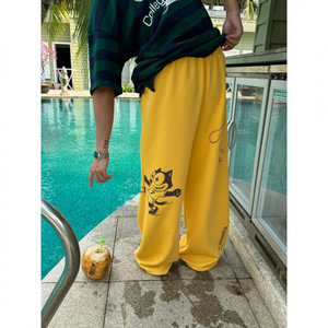 Yellow Cartoon Graffiti Sweatpants Loose Fit Casual <b>Trousers</b> <b>Elastic</b> <b>Waist</b> Printed Pants for Men - Product Image 3