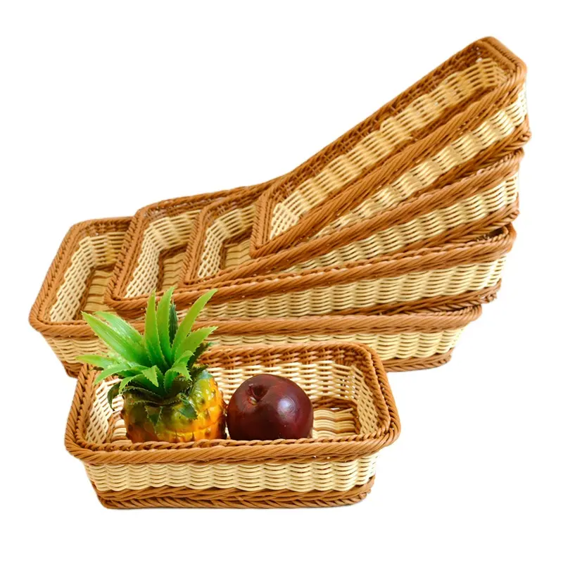 Wholesale Woven Pp Wicker Plastic Rattan Basket Vegetable Fruit Picnic Bakery Bread Basket Kitchen Storage Basket