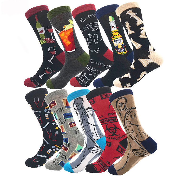 Hot sale autumn winter cotton clock stamp plain mens fashion socks crew