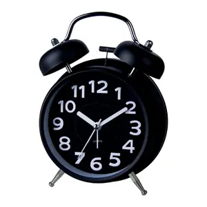 XX418 4 inch Twin Bell Alarm Clock Metal Frame 3D Dial with Backlight Function Desk Table Clock for Home & Office black