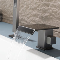 Robinet de baignoire autoportant en laiton à montage sur pont, ensemble complet pour baignoire, eau chaude et froide, avec bec cascade ovale à barre transversale, design fin, monocommande et douchette à main