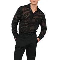 Özel erkek giyim seksi tam örgü dantel batı gömlek erkekler uzun kollu özel polyester elbise gömlek casual gömlek erkekler
