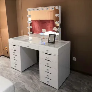 Espejo de tocador con luz led inteligente para niñas, juegos de dormitorio moderno, mesa de maquillaje con espejo, en EE. UU.