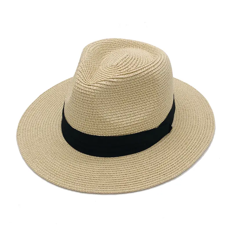 Sombrero panamá flexible de ala ancha para hombre, sombrero clásico con hebilla para cinturón, sombreros de paja