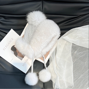 Cálido y esponjoso <span class=keywords><strong>sombrero</strong></span> de <span class=keywords><strong>paja</strong></span> de piel de zorro protección del cuello del oído <span class=keywords><strong>sombrero</strong></span> de bola de aviador de punto - Product Image 5