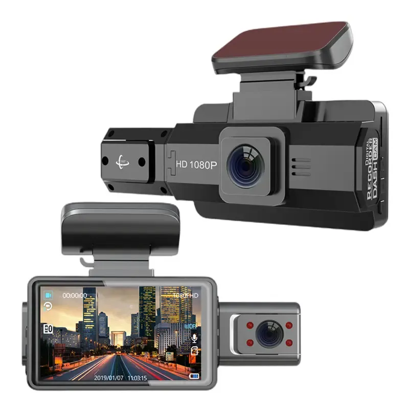 شاشة IPS 3 بوصة 2 عدسة ، p للرؤية الليلية ، Dashcam DVR ، عدسات قابلة للتدوير ، كاميرا داش كام أوتوماتيكية