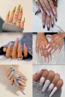 Kit de Manucure de Luxe Français 30 Pièces – Faux Ongles à Presser Longs Ballerina Couverture Complète en Acrylique – Forme Cercueil avec Boîte de Colle
