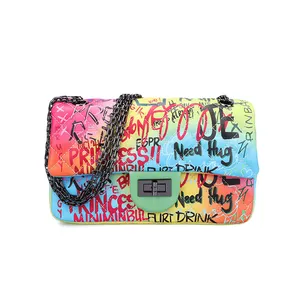 2020 mode pu-leder umhängetasche frauen neue designer regenbogen farbe geldbörse schulter tasche damen geldbörse graffiti tasche handtasche