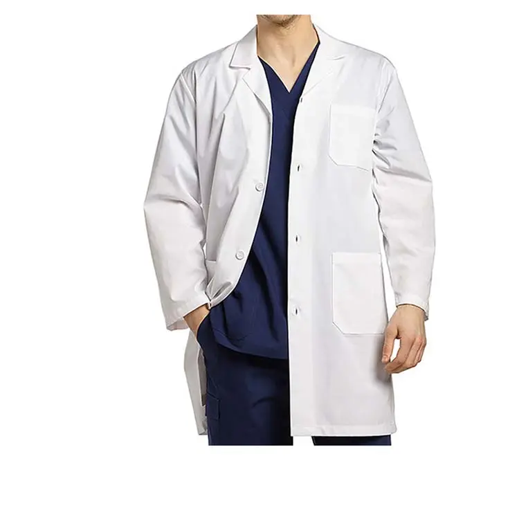 Manteau de laboratoire à manches longues professionnel unisexe hôpital médecin uniformes blanc bleu laboratoire manteaux dans l'ensemble