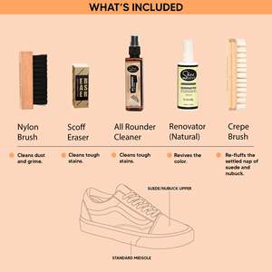 Achetez un kit de nettoyage premium pour daim avec nettoyant, rénovateur, brosse douce, brosse en crêpe et gomme pour chaussures en daim et nubuck - Product Image 3