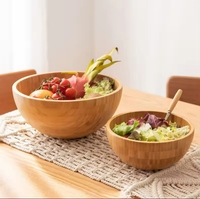 Ensemble de bols à salade en bambou écologiques, grands bols de service en bois pour fruits, légumes, céréales, salades, ustensiles de cuisine artisanaux, vente en gros