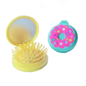 2 In 1 Round Shape Kids Folding Hair Brush Colorful Cute Donut Massage Comb