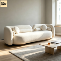 Canapé trois places OKF en tissu bouclé blanc crème, forme ronde, accoudoirs rembourrés, style minimaliste, meubles de salon, villa