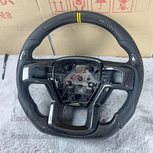 Rueda de cuero perforado de fibra de carbono al por mayor para Ford Raptor F150 volante de coche de estilo deportivo con costuras negras - Product Image 5