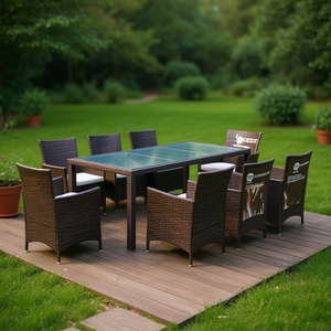 Outdoor <b>Garden</b> Furniture Set Brown Steel Frame PE Rattan Glass <b>Table</b> <b>8</b> <b>Seater</b> Contemporary Design Weather Resistant - Product Image 2