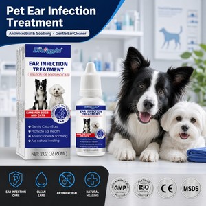 ZouRunAn Nuevo Producto Gotas para el Tratamiento de Infecciones de Oídos <span class=keywords><strong>en</strong></span> Mascotas, Limpiador de Oídos para Perros y <span class=keywords><strong>Gatos</strong></span>, Lavado Antimicrobiano, Alivia la Picazón, 60 ml, Venta al por Mayor OEM - Product Image 1