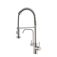 Robinet de cuisine commercial en nickel brossé avec douchette extractible, double bec, filtre à eau pure 3-en-1, logo laser OEM