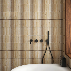 Mosaïque de carreaux de marbre cannelé en travertin beige, mosaïque 3D en travertin pour la décoration murale personnalisée - Product Image 3