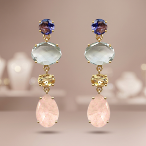 Boucles d'oreilles Huggie artisanales en argent avec pierres précieuses, quartz, style bohème, pour fiançailles - Product Image 3
