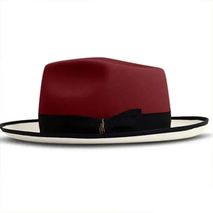 Chapeau Fedora en feutre de laine bicolore, couronne bordeaux, bord blanc, bande noire, unisexe, adulte, style européen, décontracté, quatre saisons, 56-58CM - Product Image 1