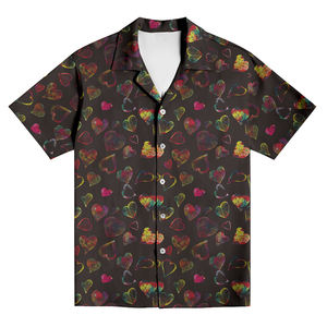 Camisa Hawaiana Personalizada con Estampado de Corazones <span class=keywords><strong>para</strong></span> Hombre, Cuello Camisero, Estilo Urbano, Talla Grande, Diseño de Guayabera Cubana - Product Image 1