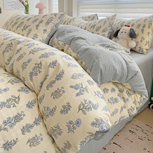Meilleure vente imprimé plante moderne bébé-qualité Jacquard en mousseline de soie polyester quatre pièces ensemble de literie (draps de lit housse de couette) impression - Product Image 6