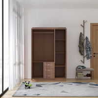 Prix de Gros Meuble de Chambre Armoire à 3 Portes en MDF 15 mm Marron Rangement Chambre Avec Miroir