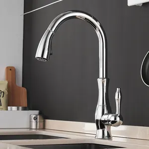 WANFAN Single Handle Deck Mount Kitchen Sink Mixer 866011L 360 Degree Swivel Brass Water Tap Chrome Pull Out Kitchen Faucet