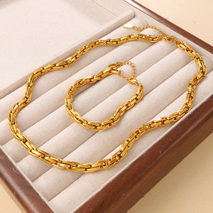 Gold Plated Stainless Steel Chain Necklace Bracelet Jewelry Set Fashion Women Matching Jewelry Sets - Product Image 1