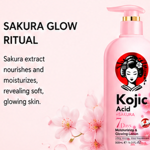 Crème éclaircissante pour le corps Kojic, formule hydratante végane 500 ml, correcteur de taches brunes, lotion égalisatrice du teint, parfumée Sakure - Product Image 4
