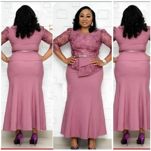 Abito da Donna Taglie Forti in Stile Africano e Turco di Grande Successo con Cuciture in Pizzo e Fasce a Toppa per Ufficio Autunnale - Product Image 3