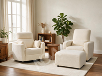 Moderner Sherpa Boucle Drehsessel mit Fußhocker Elektrischer Relaxsessel für Wohnzimmer Schlafzimmer