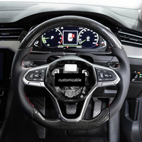 Volant sport en fibre de carbone pour VW Jetta Sagitar Bora MK6 MK7 MK8 GTI, fond plat, palettes de changement de vitesse en cuir, amélioration personnalisée