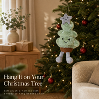 Ornement de Noël en peluche 12 cm vert sauge, décoration suspendue avec étoile argentée, pendentif de Noël en peluche courte pour la décoration de l'arbre